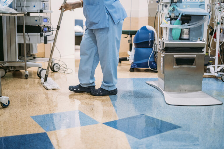 Concept photo of A hospital worker doing cleaning in operation room